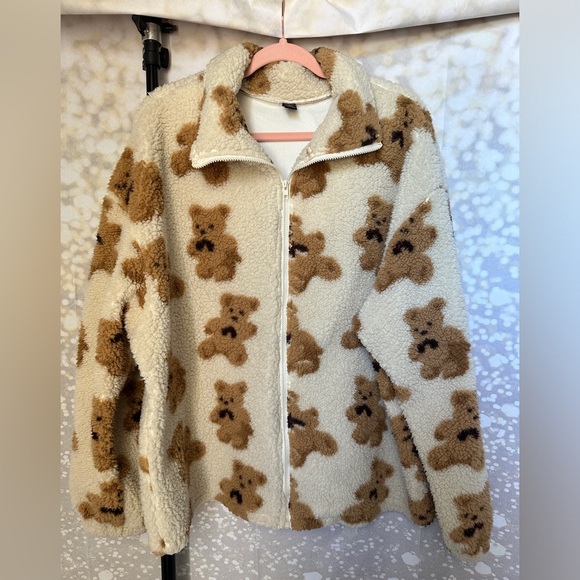 18. 🧸SHEIN Teddy Bear Drop Shoulder Plush Teddy Jacket, Brown and Cream- size 3x - Picture 3 of 11